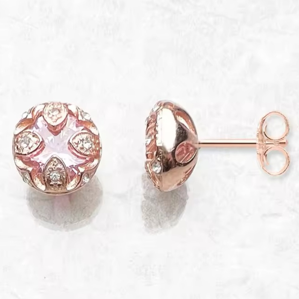 NWOT starting silver rose gold plated, pink stud, earrings￼